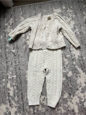 Cozy Cream Cable-Knit babyMatching Set - Cardigan & Pants 6 month baby